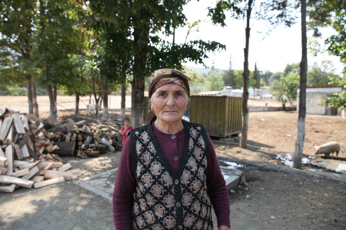 Lida Sargsyan, 82, poses for a photo in the newly-built village of Alashan where she lives, in the separatist region of Nagorno-Karabakh, southwestern Azerbaijan, September 20, 2017. Thomson Reuters Foundation/Anna Pujol-Mazzini
