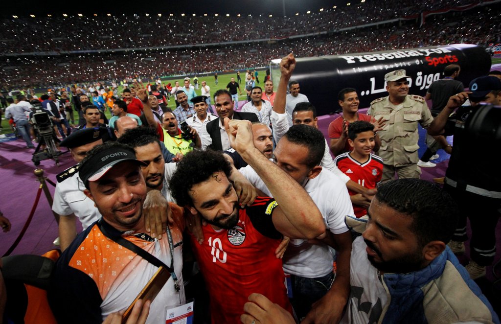 Egypt’s Mohamed Salah and team mates celebrate World Cup qualification after the match REUTERS/Amr Abdallah Dalsh
