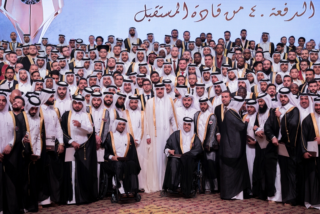 Emir H H Sheikh Tamim bin Hamad Al Thani attended the Graduation Ceremony of Qatar University’s 40th batch (2017) of male students at Qatar National Convention Center yesterday. 