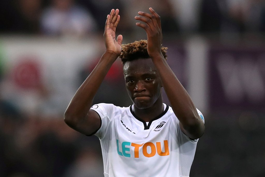 Swansea City's Tammy Abraham applauds fans after the match Action Images via Reuters/Peter Cziborra 
