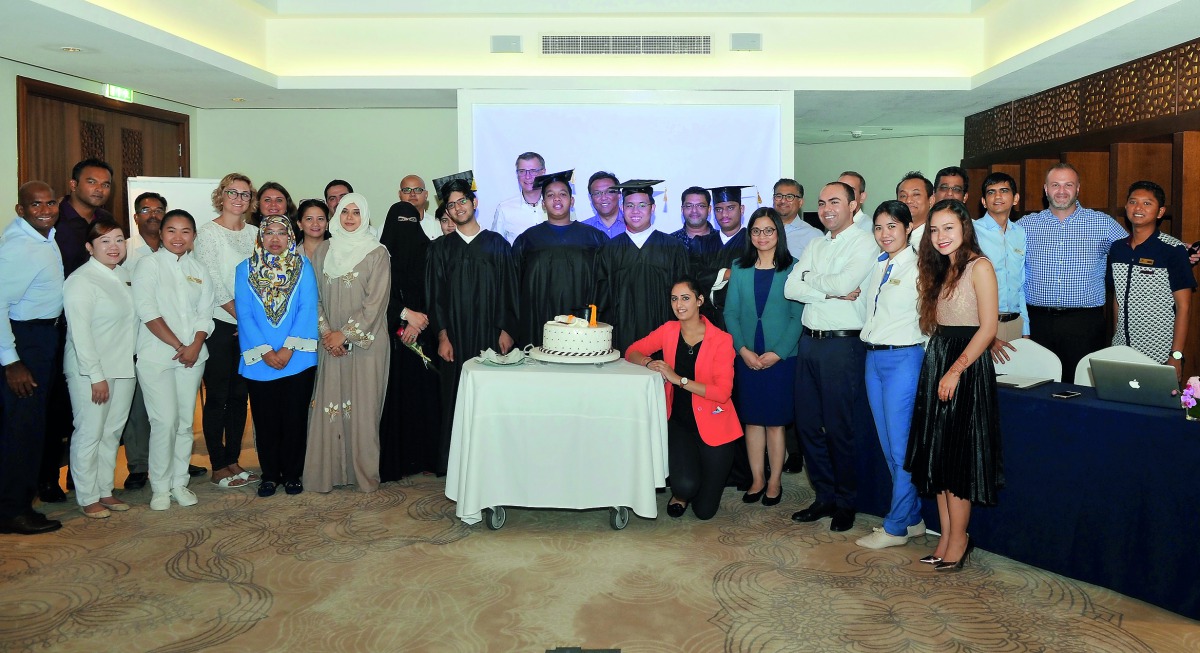 Thomas Fehlbier, General-Manager of Banana Island Resort, students, parents and guests during the graduation ceremony at the Banana Island Resort Doha yesterday. Pic: Kammutty VP / The Peninsula 