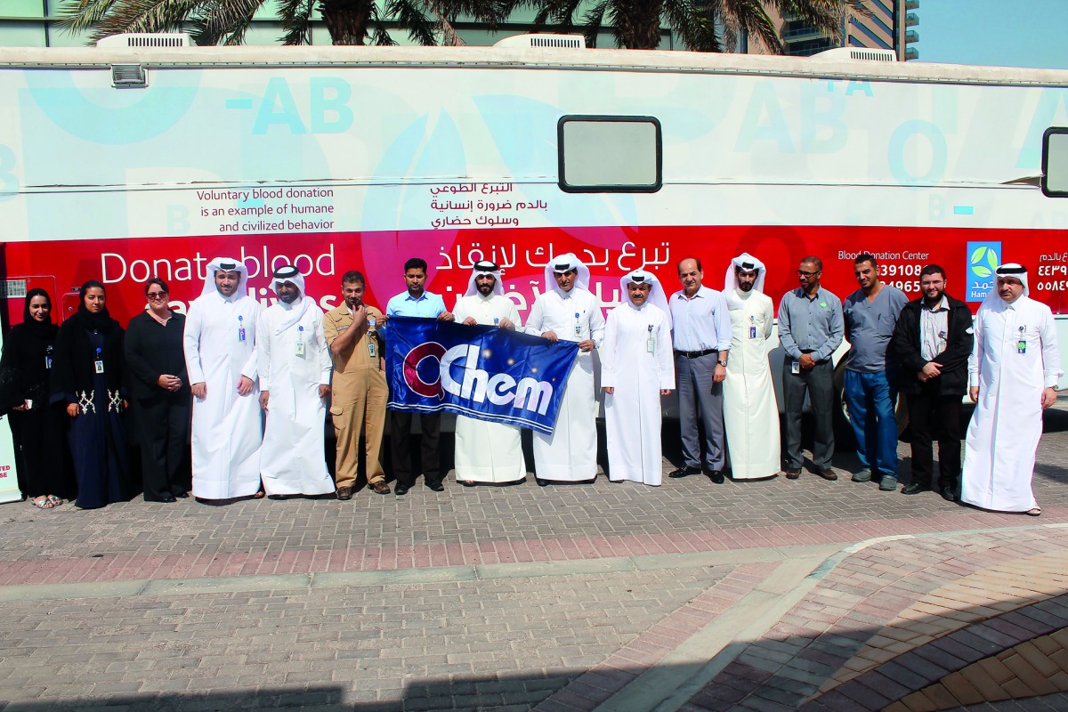 Q-Chem officials and staff members at the blood donation drive, yesterday.