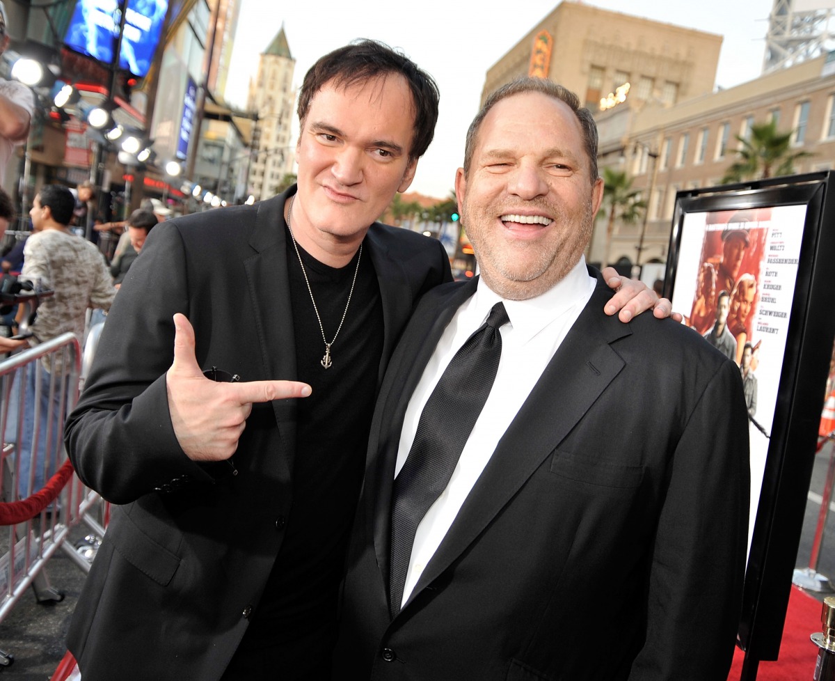 This file photo taken on August 10, 2009 shows director Quentin Tarantino (L) and producer Harvey Weinstein arriving at the premiere of Weinstein Co.'s 