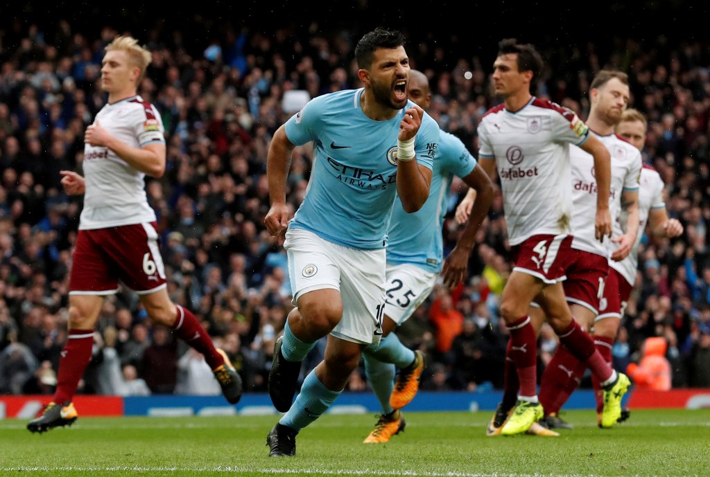   Manchester City's Sergio Aguero celebrates scoring their first goal Action Images via Reuters/Andrew Boyers  

