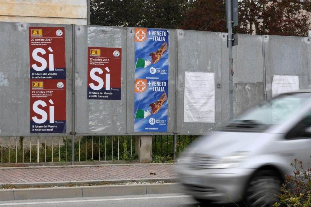 Posters announcing a referendum in Italy's northern-east region of Veneto to request more autonomy from Roma's central government. PHOTO: AFP.