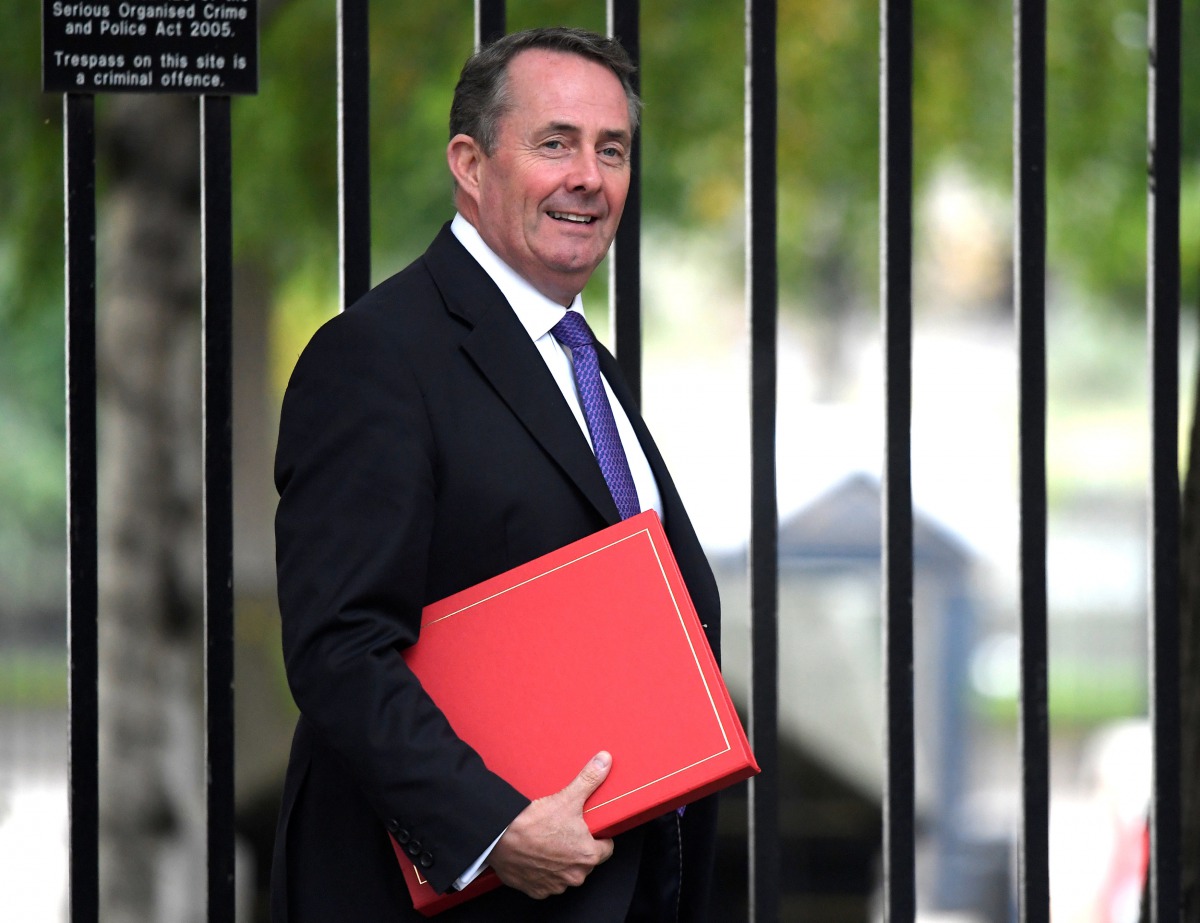 Britain's International Trade Secretary, Liam Fox, arrives for a meeting in Downing Street in central London, Britain October 9, 2017. Reuters/Toby Melville