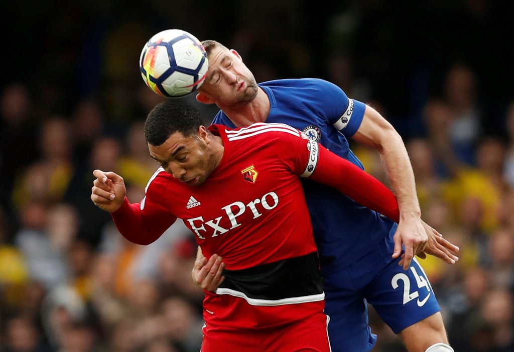  Watford's Troy Deeney in action with Chelsea's Gary Cahill. Action Images via Reuters/Matthew Childs 