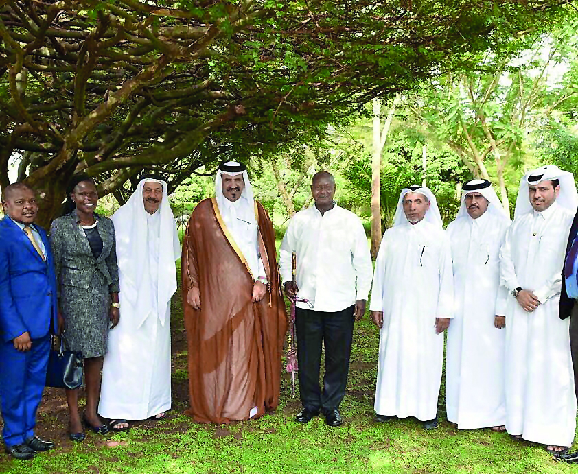 Qatari business delegation, led by Mohamed bin Ahmed bin Towar (fourth left), QC vice chairman with  Ugandan President Yoweri Kaguta Museveni (fourth right) and other officials in Uganda.