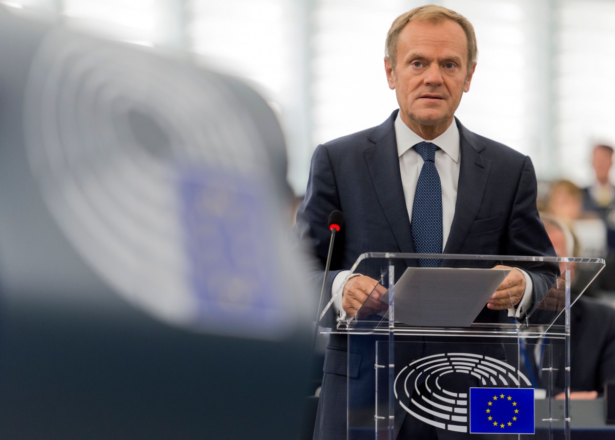 European Council President Donald Tusk delivers a speech during a plenary session at the European Parliament in Strasbourg, eastern France, on October 24, 2017. AFP / Patrick Hertzog