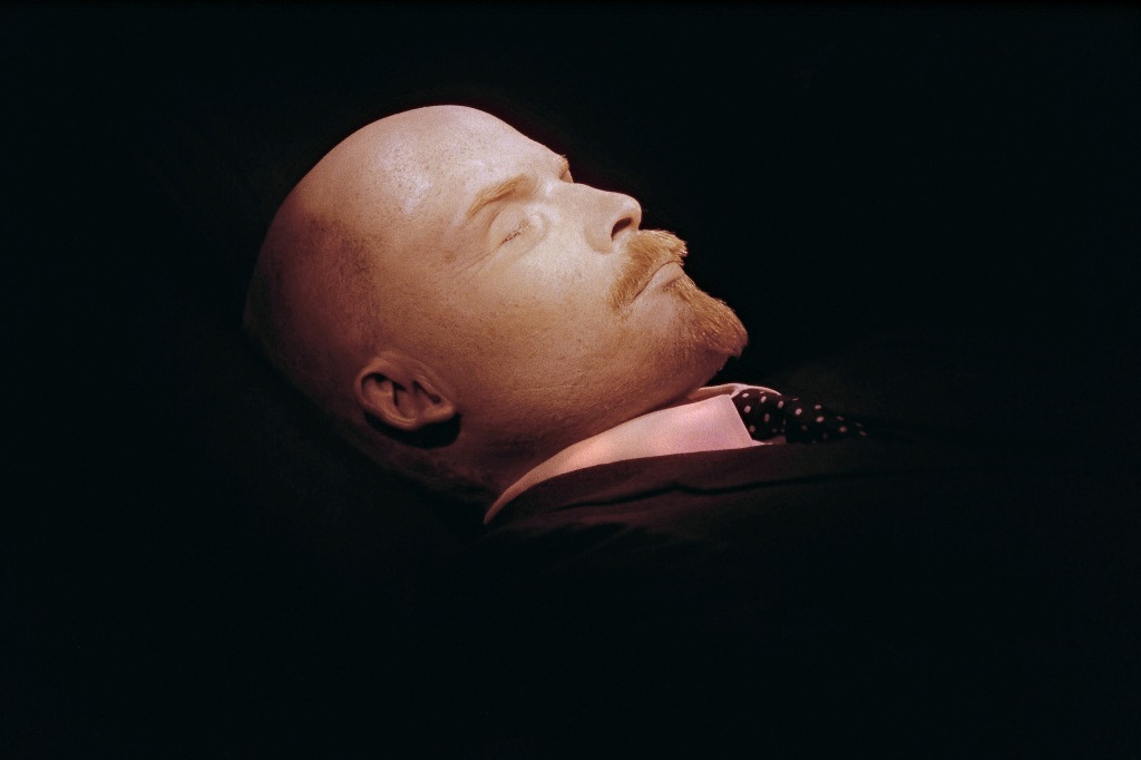 This file photo taken on October 28, 1991 shows photographed for the first time in 30 years, the embalmed body of Russian Bolshevik revolutionary leader and Soviet Union founder Vladimir Ilyich Lenin in the Mausoleum (built in 1930) bearing his name in Mo