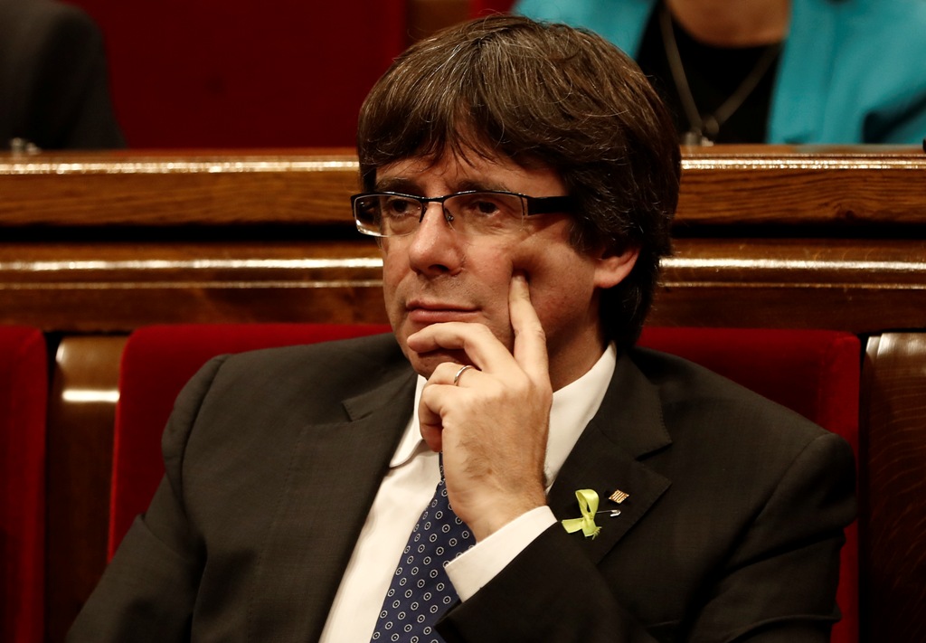 Catalan regional President Carles Puigdemont attends a plenary session after Catalonian Parliament declared unilateral independence following the secret ballot at Catalonian Parliament in Barcelona, Spain on October 27, 2017. Burak Akbulut - AA
