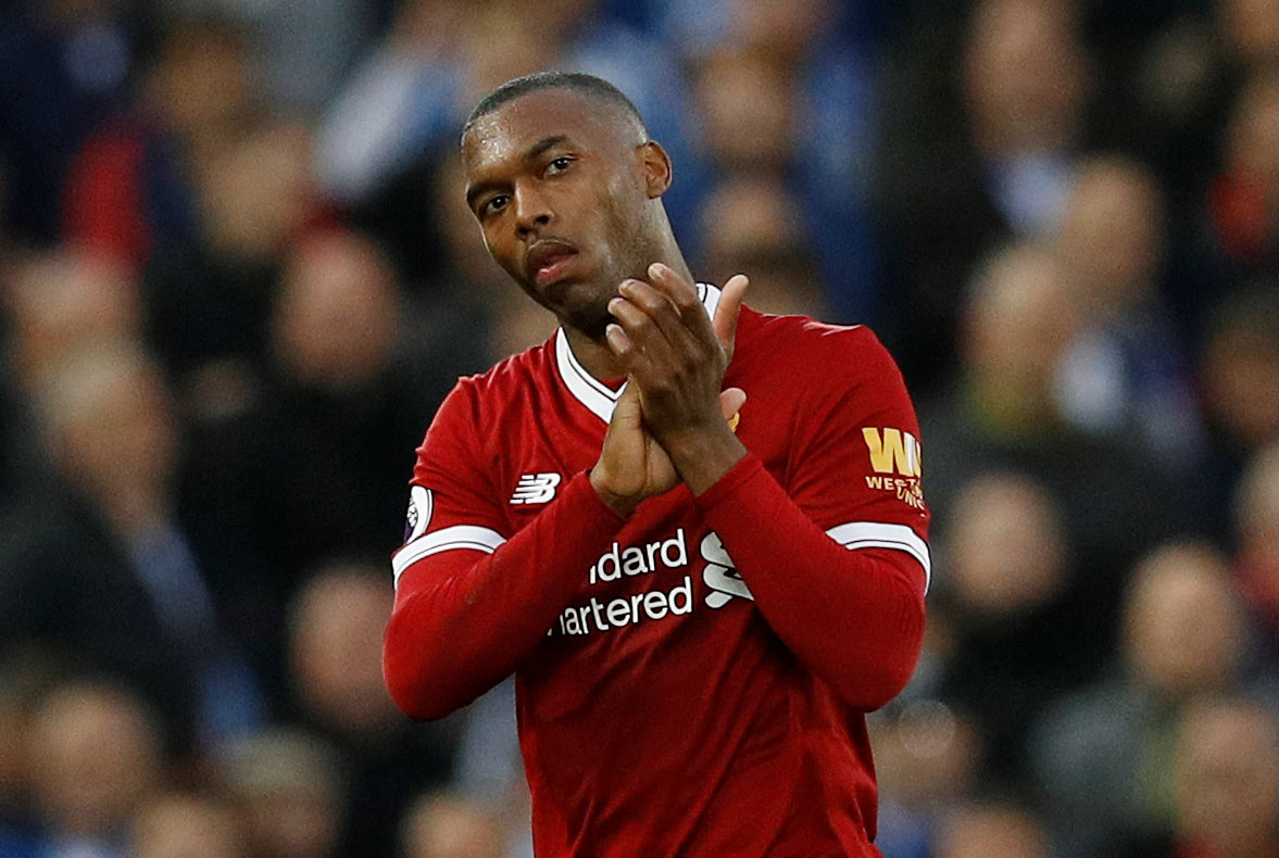 Liverpool's Daniel Sturridge applauds the fans as he is substituted off REUTERS/Phil Noble 

