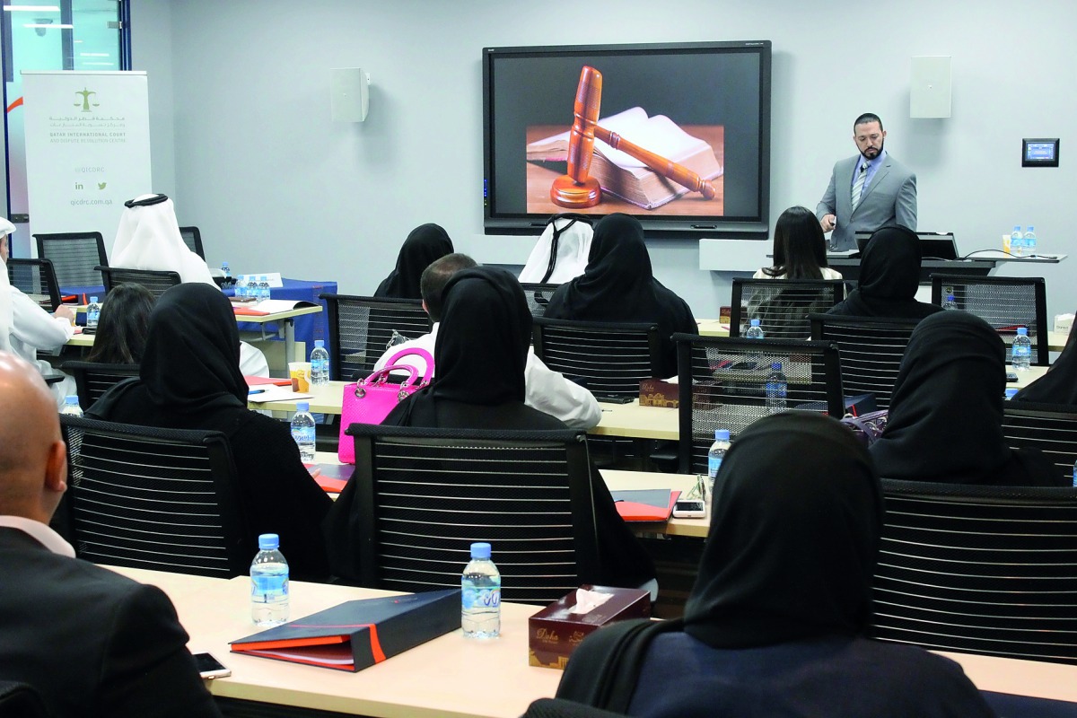 Dr Zain Al Abdin Sharar, Senior Legal Counsel at QICDRC delivering a presentation as part of the course.