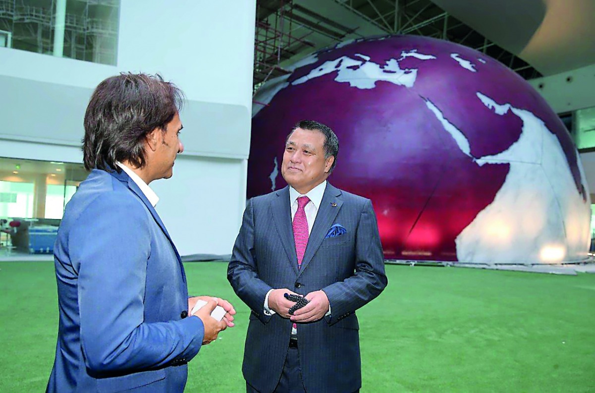 JFA President Kozo Tashima  (right) during a  tour of Aspire Academy with Prof. Valter Di Salvo.