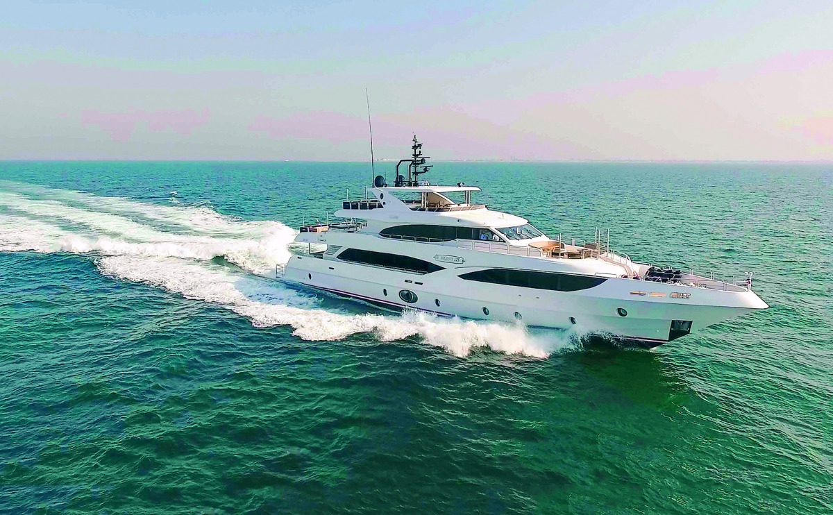 Majesty 125 superyacht seen cruising in Gulf waters.