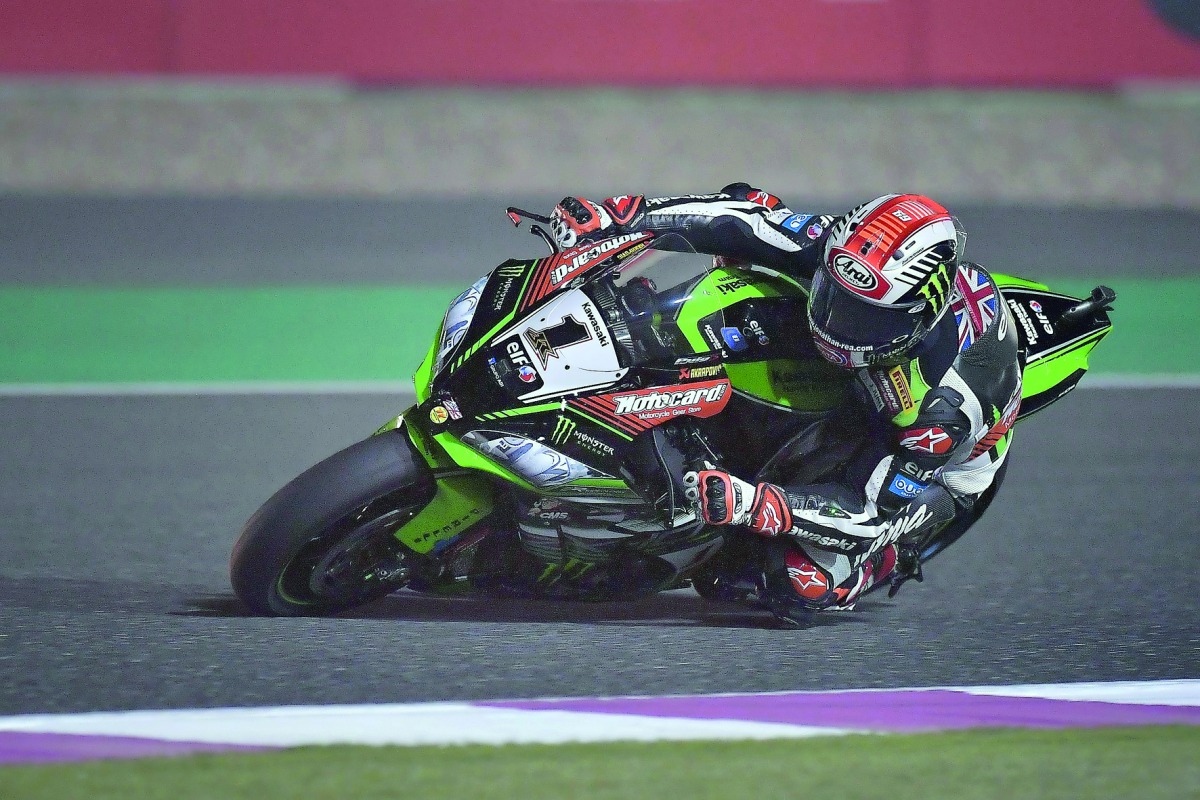 Kawasaki Racing Team’s Jonathan Rea in action during free practice at Losail Circuit yesterday, ahead of the final  round of WorldSBK.