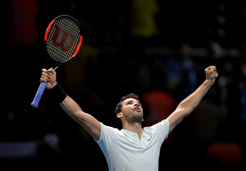 Bulgaria's Grigor Dimitrov celebrates winning his group stage match against Belgium's David Goffin Action Images via Reuters/Tony O'Brien
