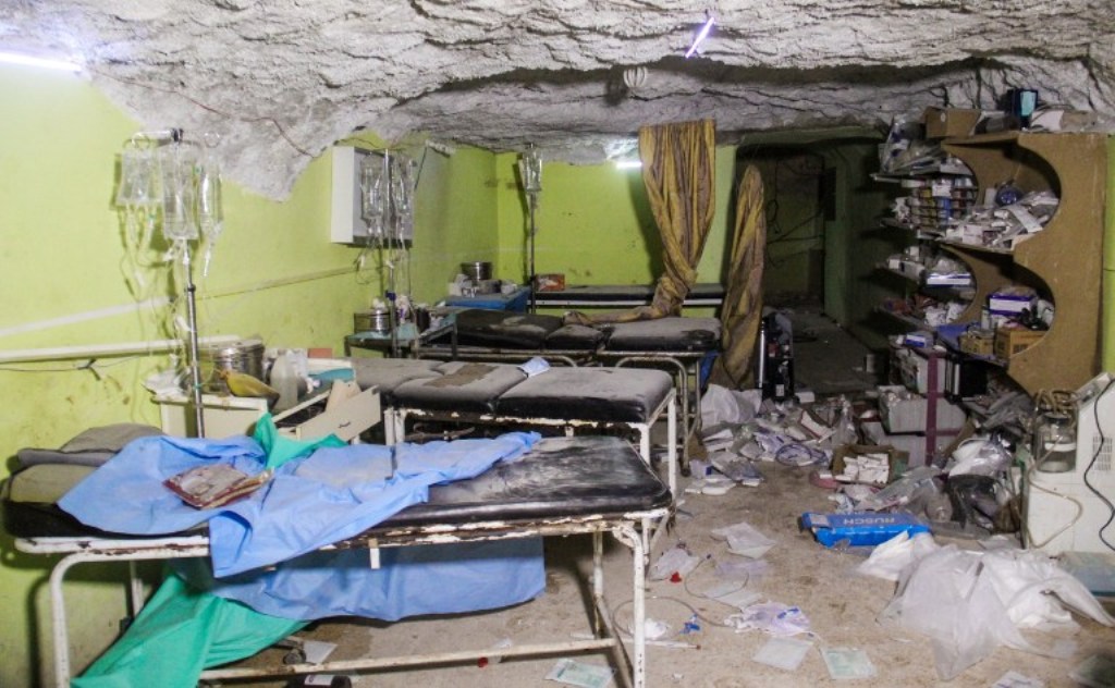 A picture taken on April 4, 2017 shows destruction at a hospital room in Khan Sheikhoun, a rebel-held town in the northwestern Syrian Idlib province, following a suspected toxic gas attack. (AFP/ Omar haj kadour).