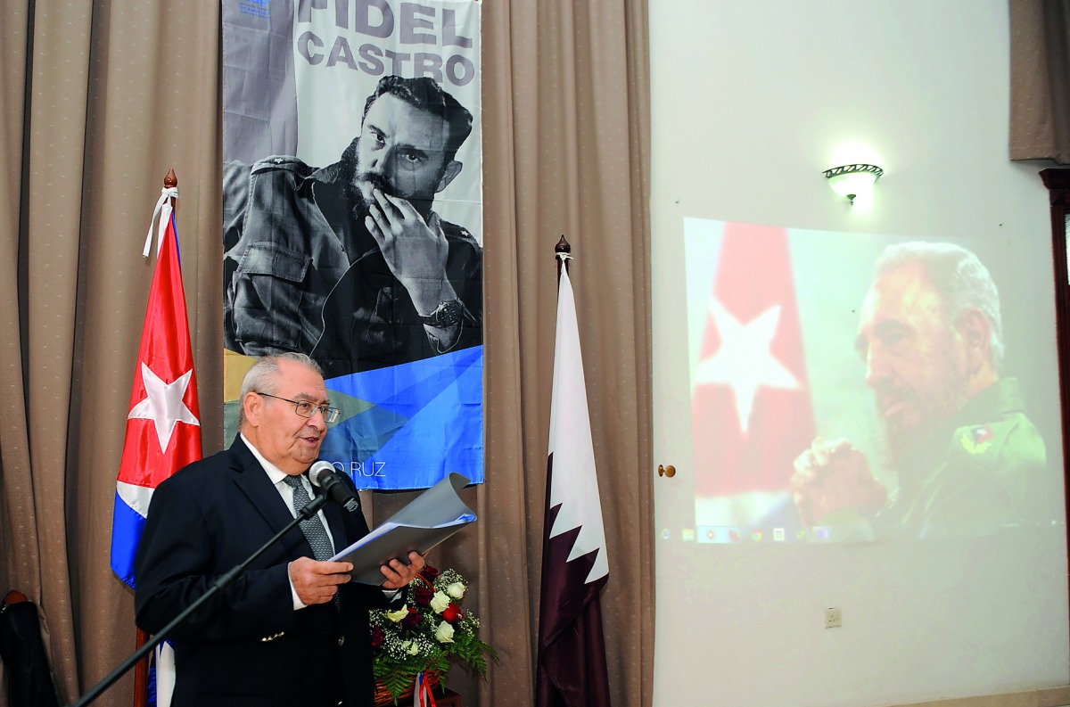 Eumelio Caballero Rodriguez, Cuban Ambassador to Qatar, paying tributes to Cuban Revolution Commander-in-Chief Fidel Castro, at his residence. Pic: Abdul Basit / The Peninsula