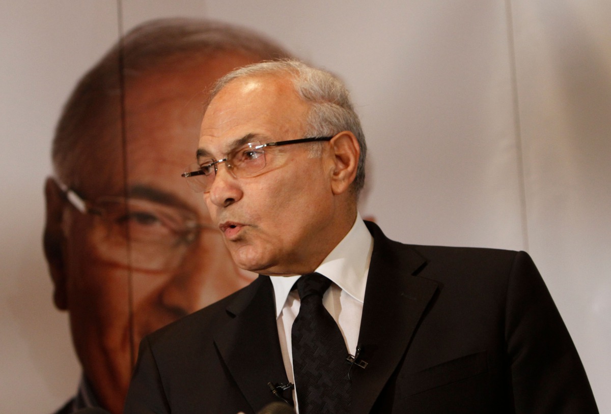 Former Egyptian prime minister Ahmed Shafiq addressing a press conference in Cairo on June 03, 2012. Former Egyptian premier Ahmed Shafiq, who narrowly lost a 2012 election to a since ousted Islamist president, will challenge leader Abdel Fattah al-Sisi a