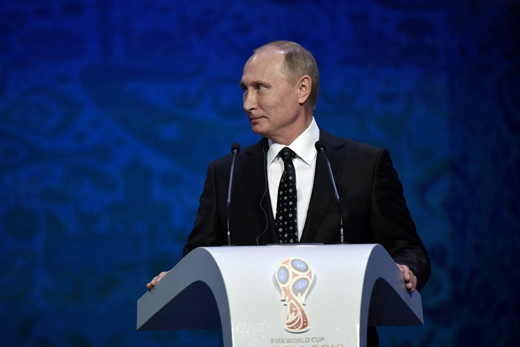 An image of President of Russia Vladimir Putin as seen during the draw. Sputnik/Alexey Nikolsky/Kremlin via REUTERS