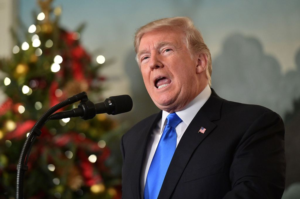 US President Donald Trump delivers a statement on Jerusalem from the Diplomatic Reception Room of the White House in Washington, DC on December 6, 2017. / AFP / MANDEL NGAN