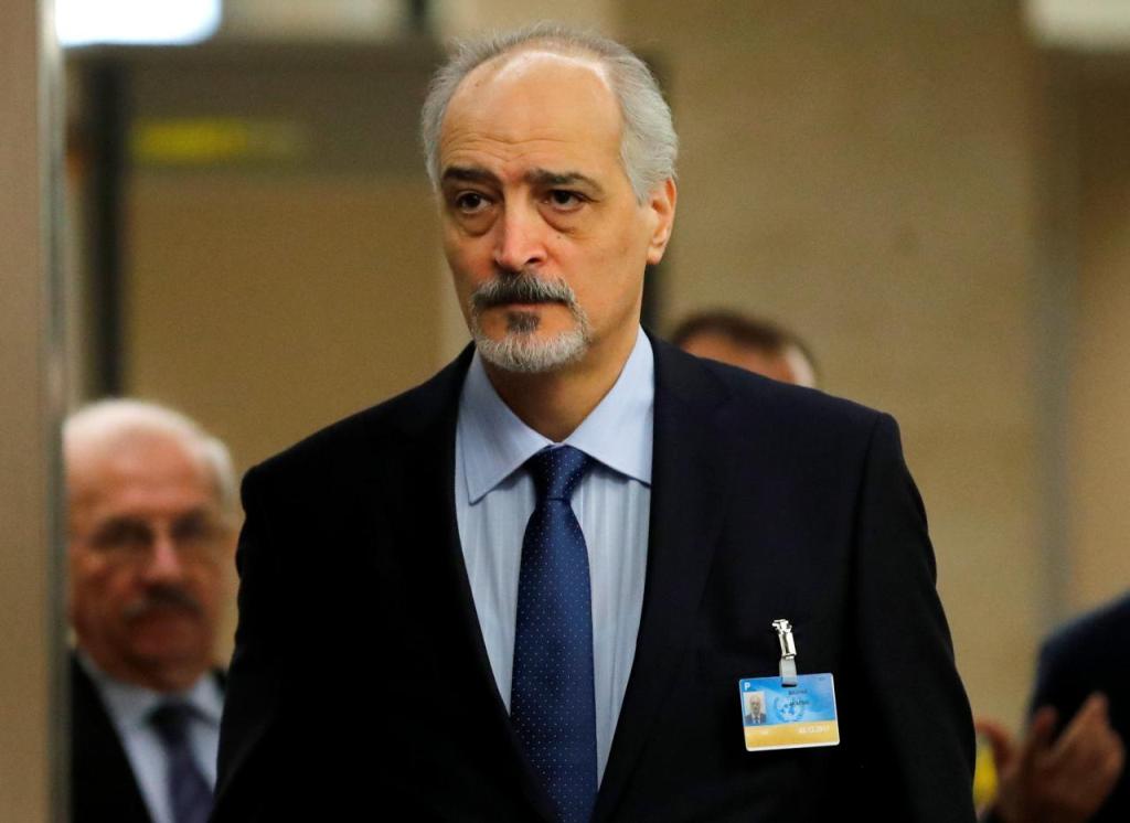 Syria's U.N. ambassador and chief negotiator Bashar al-Ja'afari arrives for a meeting with United Nations Special Envoy for Syria Staffan de Mistura during the Intra Syria talks in Geneva, Switzerland December 1, 2017. REUTERS/Denis Balibouse/File Photo.