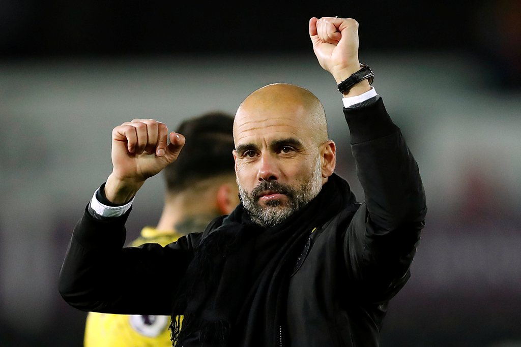  Manchester City manager Pep Guardiola celebrates at the end of a match, Action Images via Reuters/Andrew Boyers