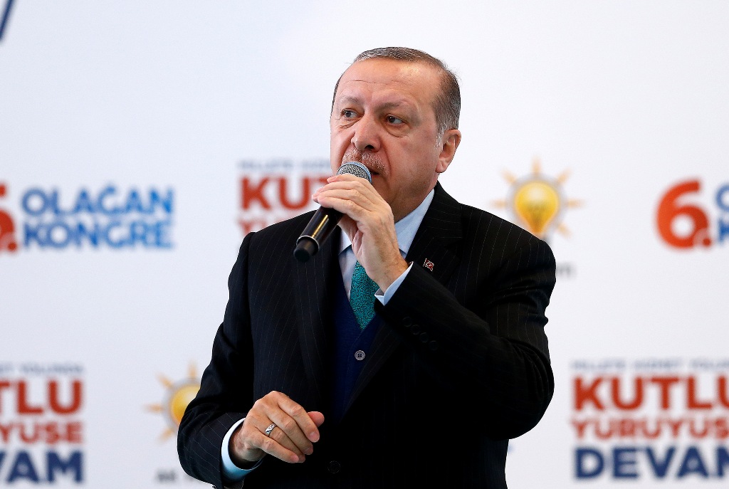 President of Turkey and Leader of the Justice and Development Party (AK Party) Recep Tayyip Erdogan addresses during his party's provincial head meeting in Karaman, Turkey on December 17, 2017. Mehmet Ali Özcan - Anadolu

