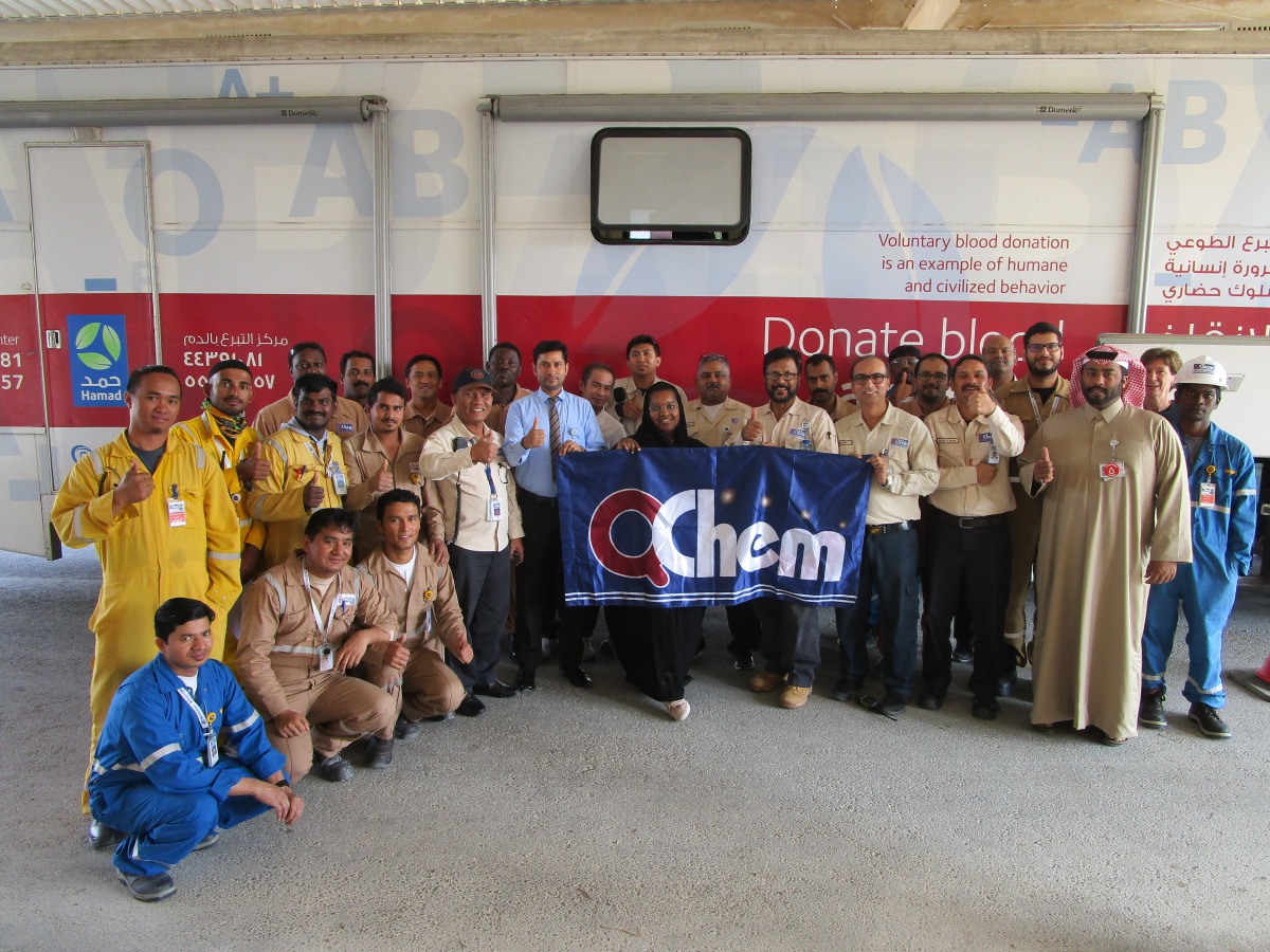 Q-Chem officials and employees during the blood donation drive.