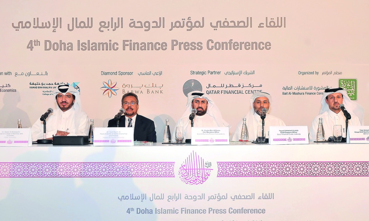 FROM LEFT: Dr Khalid Al Abdulqader, Dean of Business and Economic College at Qatar University; Dr Syed Nazim Ali, Head of Center of Islamic Economics and Finance at Hamad bin Khalifa University; Talal Ahmed Al Khaja, Group Chief Communications Officer at 