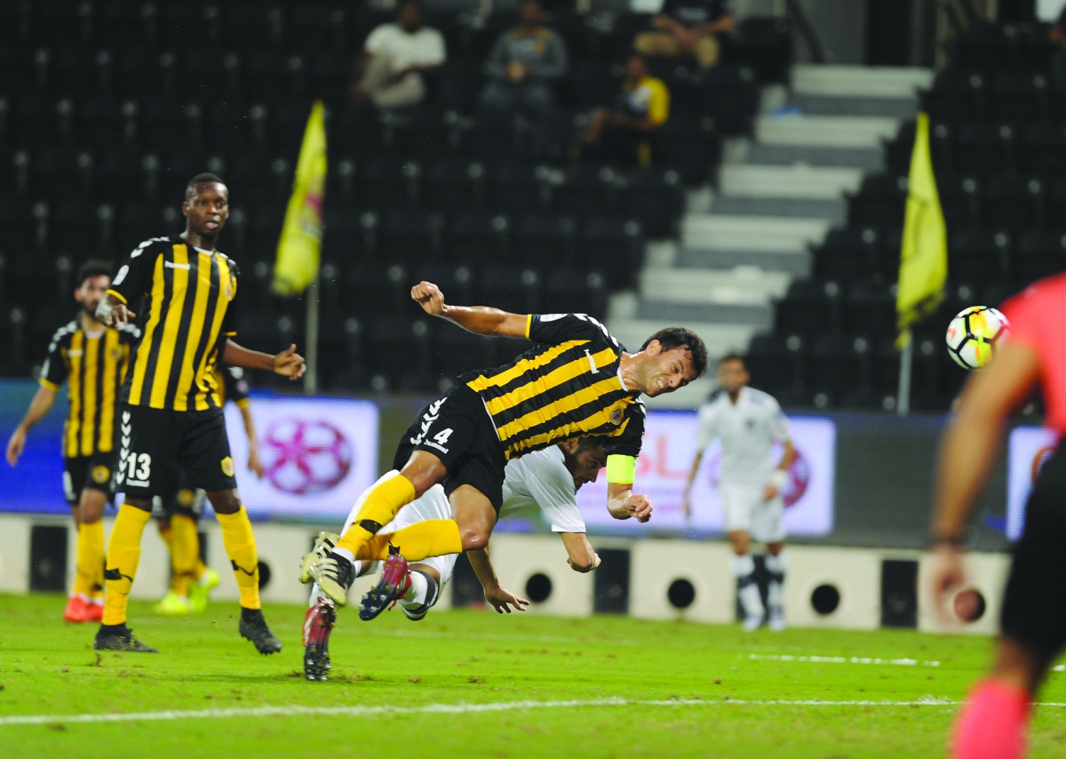 Al Sadd’s Morteza Mohammad scores their first goal against Qatar SC during their QNB Stars League match played at Al Sadd Stadium in this file picture of October 2017.