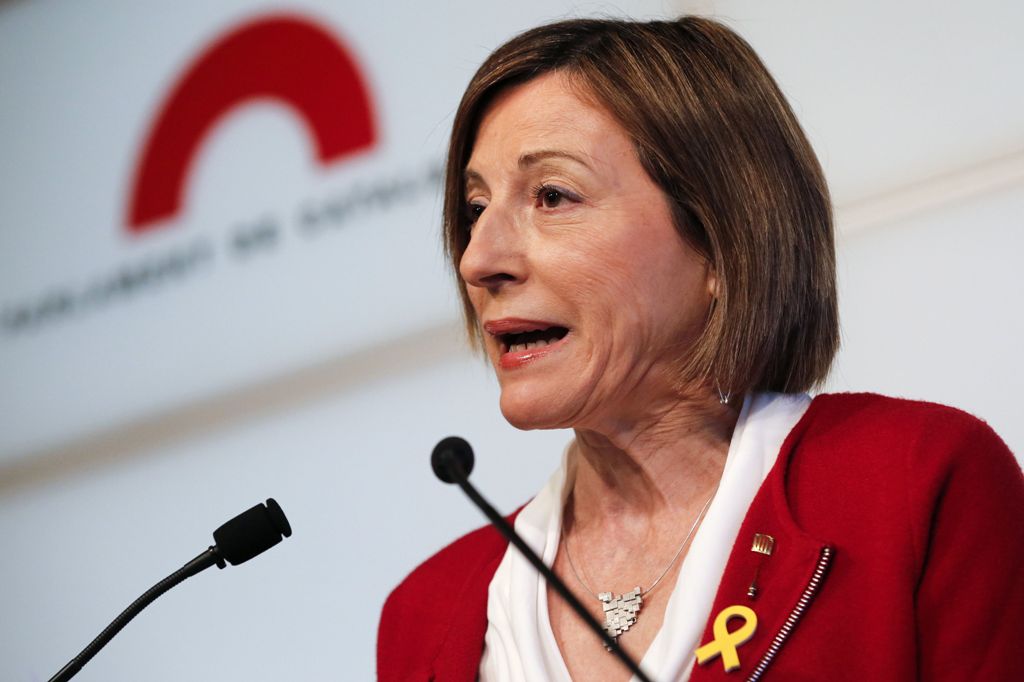 Former speaker of Catalonia's sacked parliament Carme Forcadell holds a press conference in Barcelona on January 11, 2018. / AFP / Pau Barrena