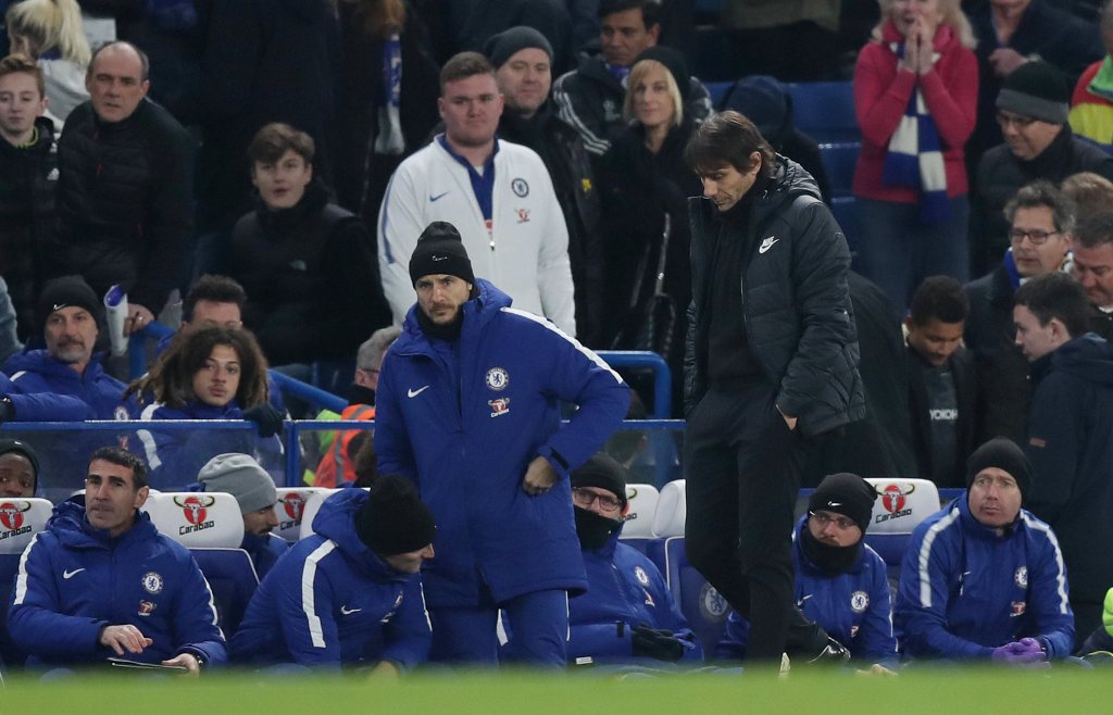 Chelsea manager Antonio Conte looks dejected after the match (Action Images via Reuters/Peter Cziborra)