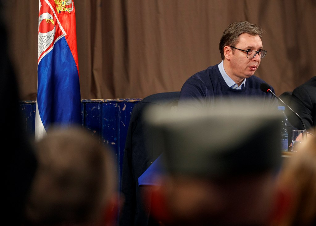 Serbian President Aleksandar Vucic talks to local Kosovo Serbs, while visiting the village of Laplje Self near the Kosovo's capital Pristian, Kosovo, 20 January 2018. EPA/VALDRIN XHEMAJ