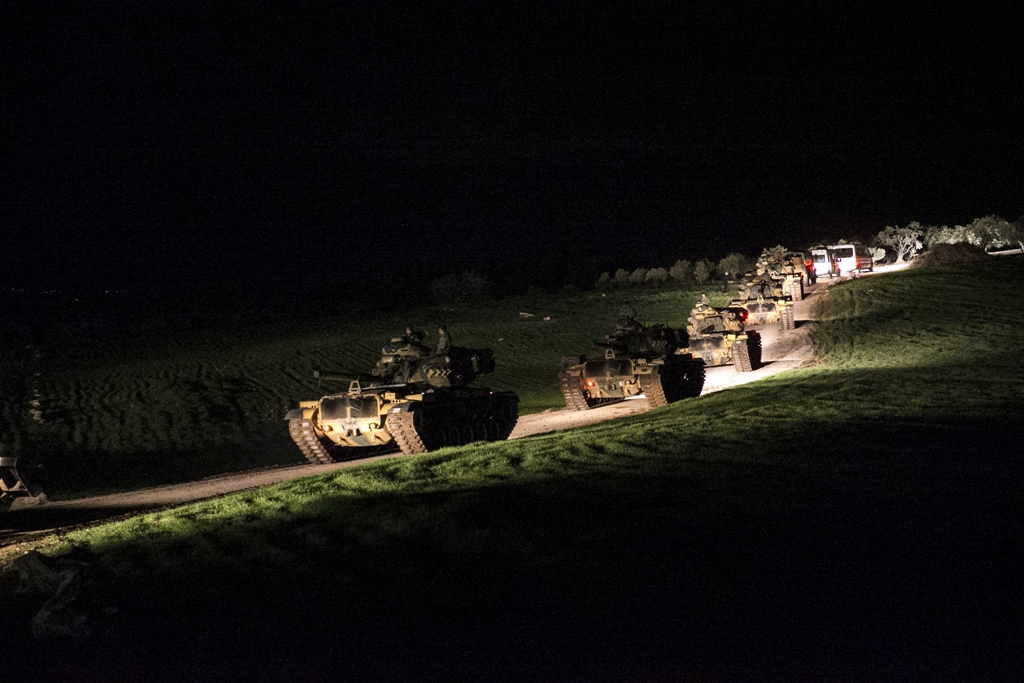 Tanks are being transported to Reyhanli district of Hatay, Turkey as part of the 