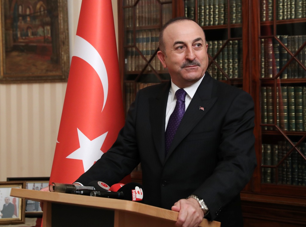 File photo of Mevlut Cavusoglu, Minister of Foreign Affairs of Turkey speaking to the press at the Turkish Embassy in Paris after his meeting with US Secretary of State Rex Tillerson on January 23, 2018 in France. Cem Özdel - Anadolu Agency.
