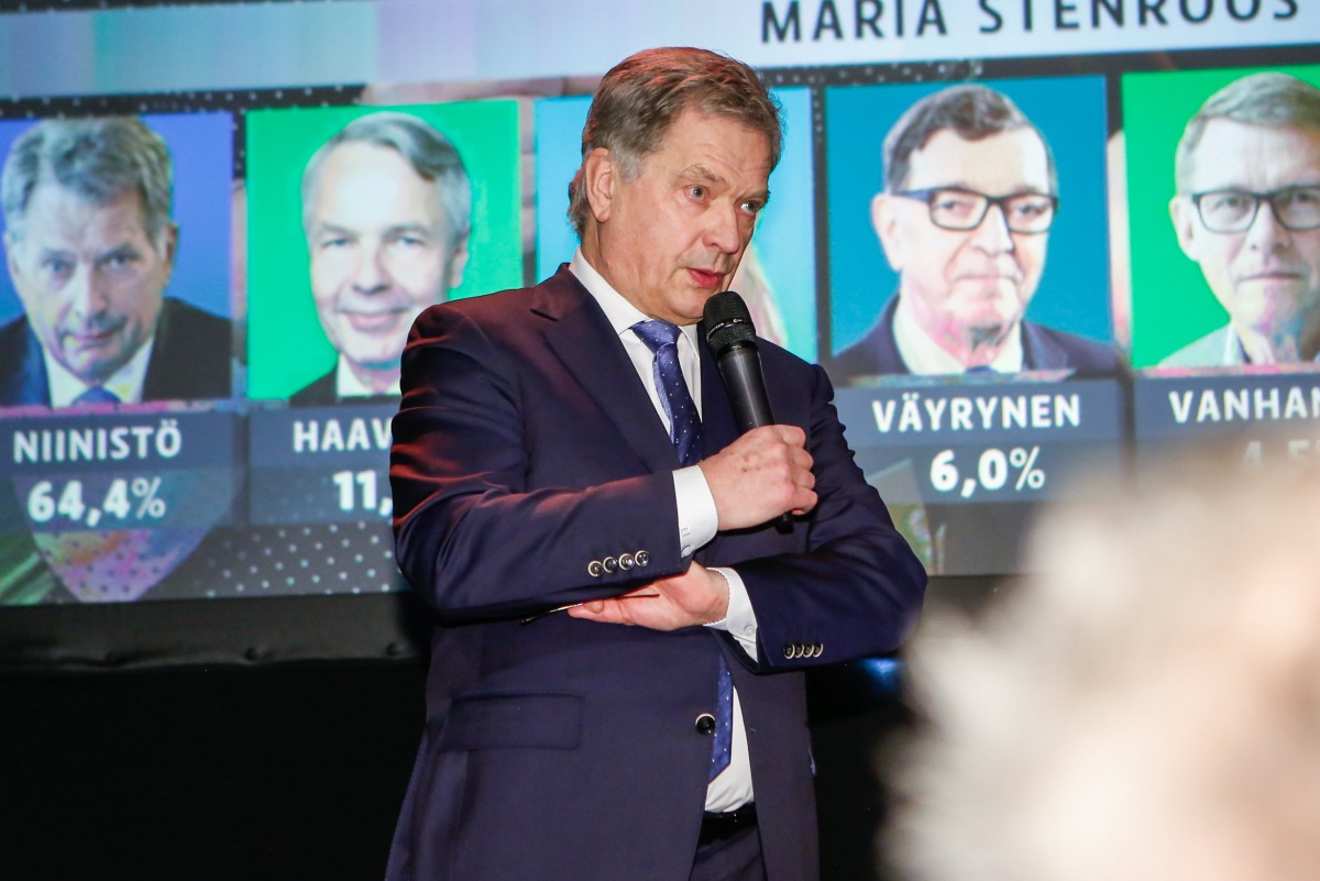 Finnish President Sauli Niinisto comments on the results of the presidential elections at the Old Student House in Helsinki, Finland, 28 January 2018. EPA/Pekka Sipola