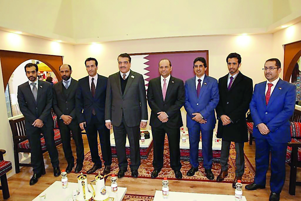 H E Mohamed bin Abdullah Al Rumaihi, Minister of Municipality and Environment with members of Qatari delegation in Berlin, Germany.
