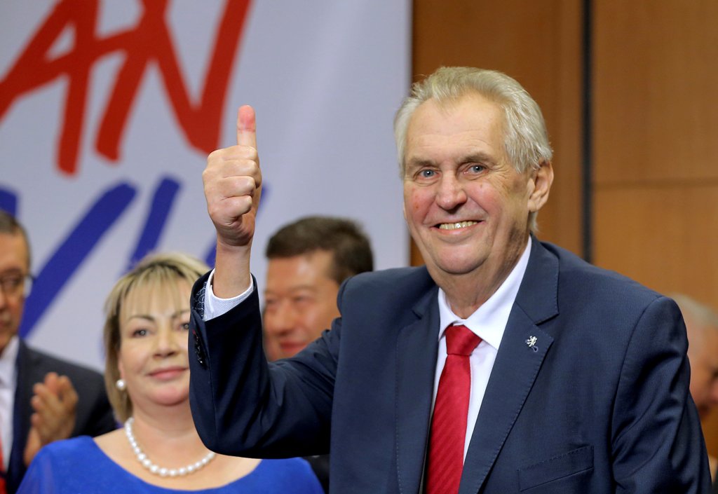 Czech President milos zeman reacts as he defeated pro-EU academic Jiri Drahos in the presidential election in Prague, Czech Republic, January 27, 2018. REUTERS/Stringer 