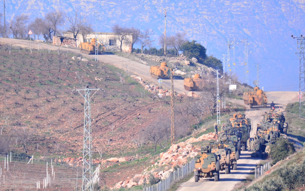 Military vehicles of Turkey are being dispatched with security measures to Turkey's Kilis to support the units deployed at the border as part of the 