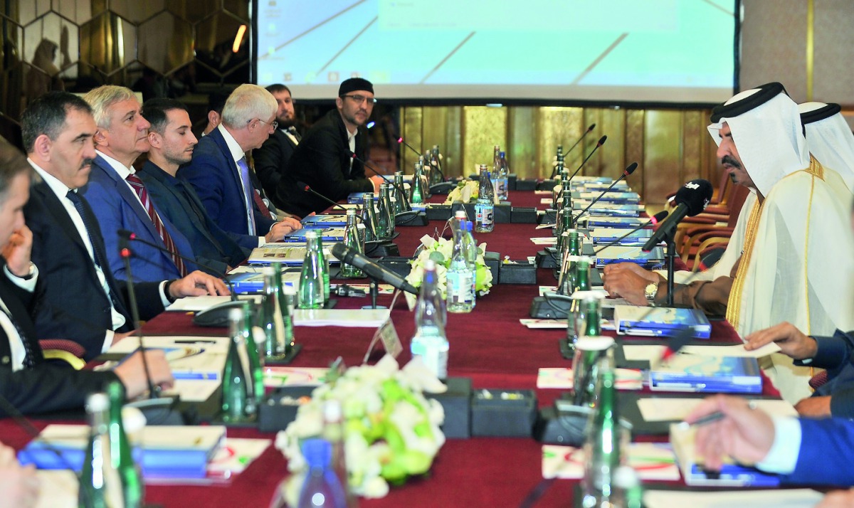 (Left) Yunus-bek Yevkurov, President of the Republic of Ingushetia, and Mohammed bin Towar Al Kuwari, Vice-Chairman of Qatar Chamber with other officials during the meeting with Qatari businessmen held at Sheraton Hotel, yesterday. Pic: Baher Amin/The Pen