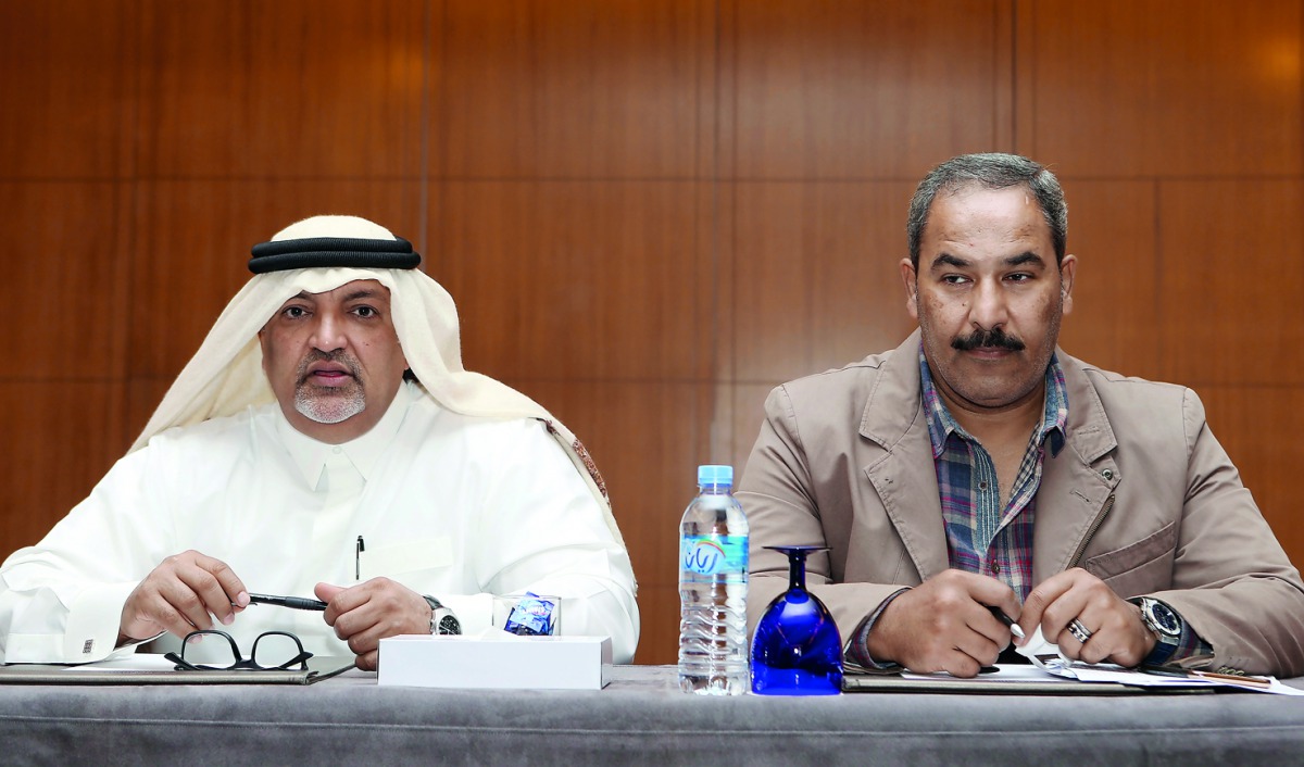 Ali Al Hitmi (left), Secretary-General  of Qatar School Sports Association speaking in Doha yesterday.