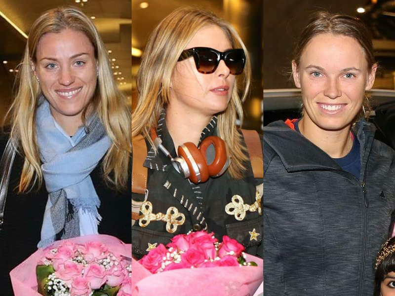 (COMBO) (L) Angelique Kerber , (C) Maria Sharapova, (R) The Number 1 ranked in the world Caro Wozniacki. Credit: Twitter/@QatarTennis