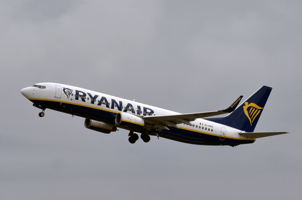 (FILES) This file photo taken on October 19, 2017 shows a Boeing 737 Next Gen of Irish low-cost RyanAir airline after taking off from the Toulouse-Blagnac airport, near Toulouse. AFP / PASCAL PAVANI