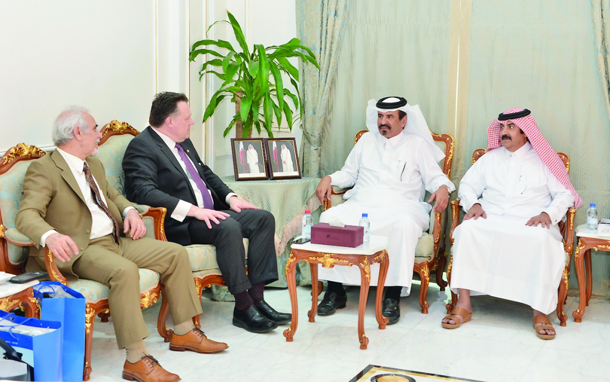 Mohammed bin Ahmed bin Towar Al Kuwari (second right), Vice-Chairman of Qatar Chamber, during his meeting  with WECP delegation, headed by  Mike Savage (second left), Mayor of Halifax, Canada, at Qatar Chamber headquarters.