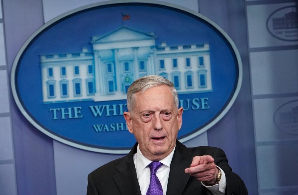 US Defense Secretary James Mattis speaks during the daily briefing in the Brady Briefing Room of the White House on February 7, 2018 in Washington, DC. / AFP / MANDEL NGAN