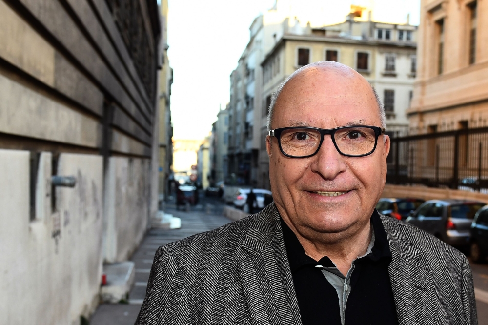 Jacques Cassandri, alleged 'brain' in the case of the 1976 spectacular burglary of the Societe Generale bank of Nice arrives, on February 12, 2018 at Marseille courthouse, for the opening hearing his trial for his suspected role in the laundering of the b