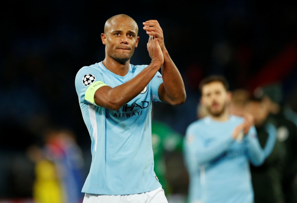 Manchester City's Vincent Kompany applauds fans after the match. Reuters/Andrew Boyers
