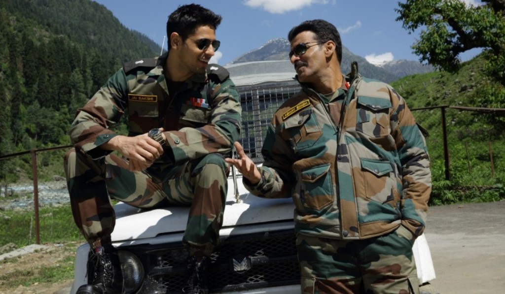 A still of the actors Sidarth Malhotra (L) and Manoj Bajpayee (R) from the movie Aiyaary.